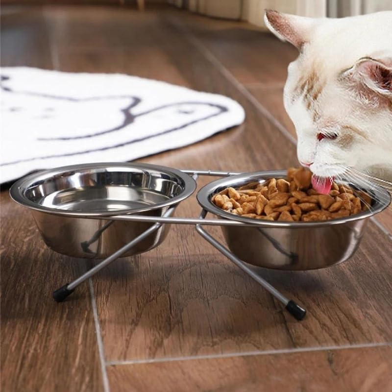 PSK PET MART Stainless Steel Double Dog Bowl with Iron Stand - Non-Slip Pet Food and Water Feeder for Dogs & Cats | Perfect for Home, Travel, and Outdoor Use