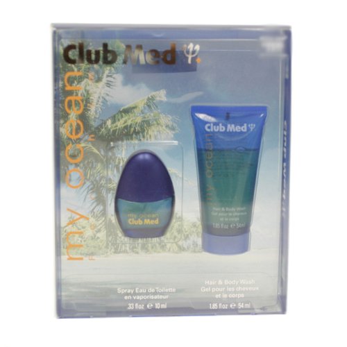 Club Med My Ocean By Coty For Men - Eau De Toilette Spray 0.33oz & Hair Body Wash 1.8oz Gift Set | Fresh Aquatic Scent for Day & Night Wear, Travel, Gym & Special Occasions