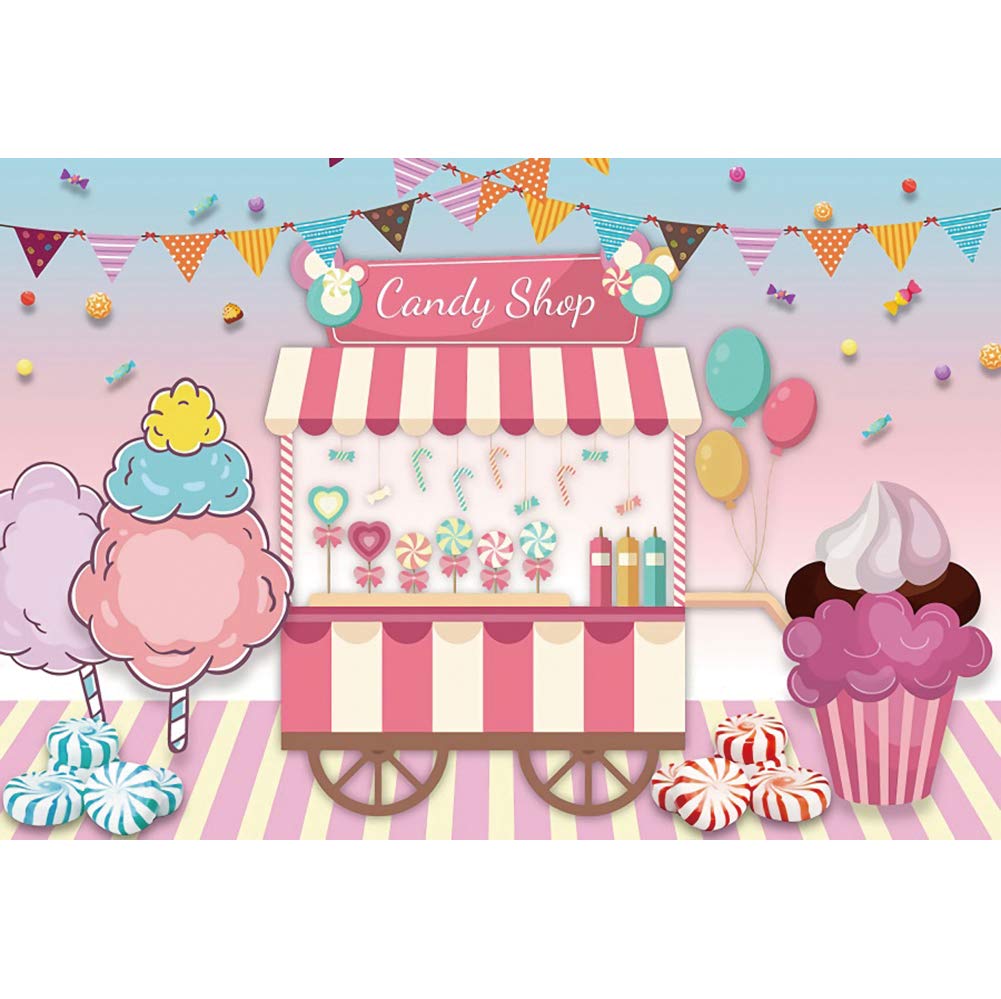 Baocicco 10x8ft Cartoon Pink Candy Shop Photography Backdrop - Lollipops, Candy Canes, Ice Cream & Cotton Candy Design for Birthday Parties, Baby Showers, Dessert Tables & Girls Photo Booth Decorations