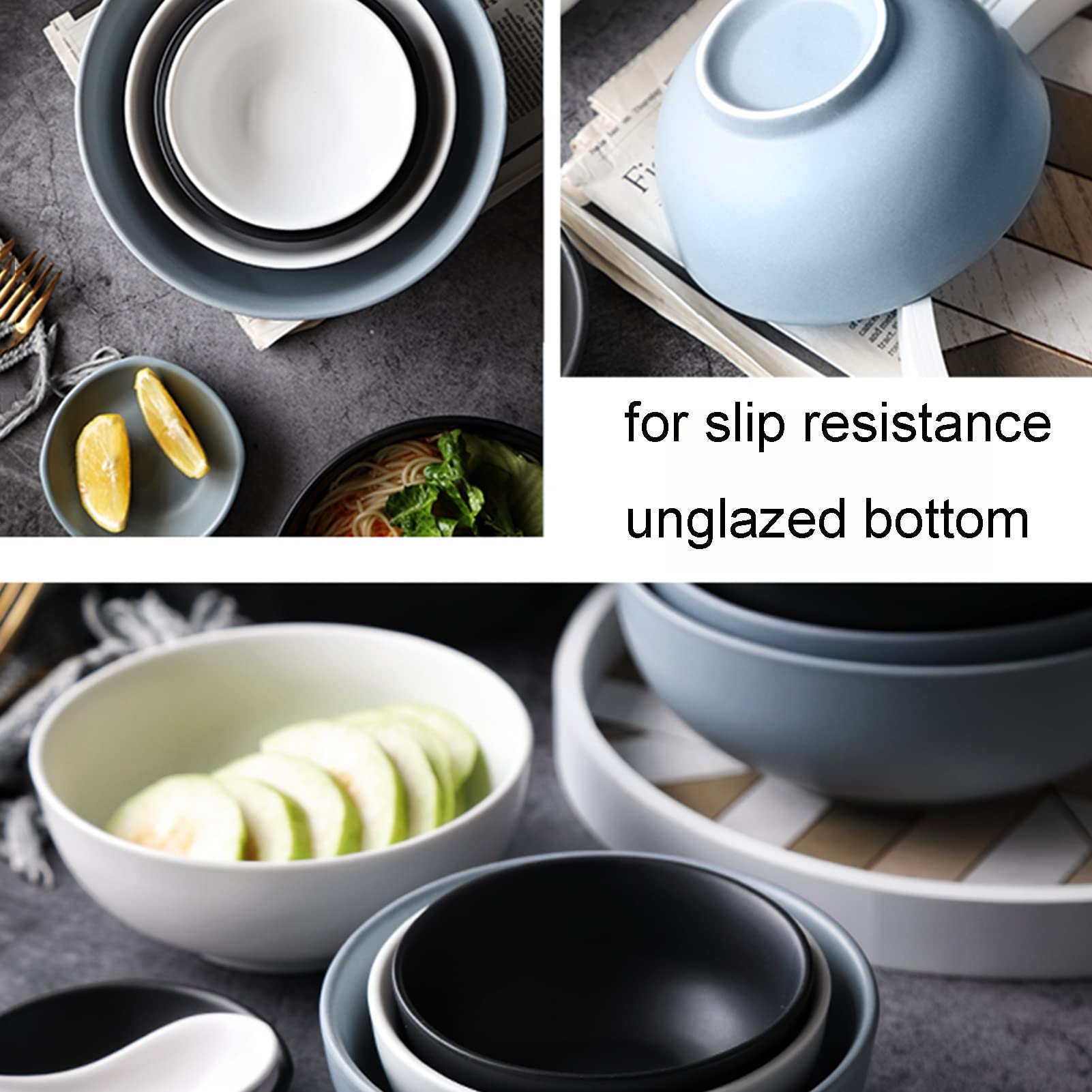 Premium Ceramic Ramen Bowl Set - 6-Piece Deep Rice & Noodle Bowls, Microwave & Dishwasher Safe - Ideal for Asian Cuisine, Soups, Cereal, and Home Dining (3 Color Options)