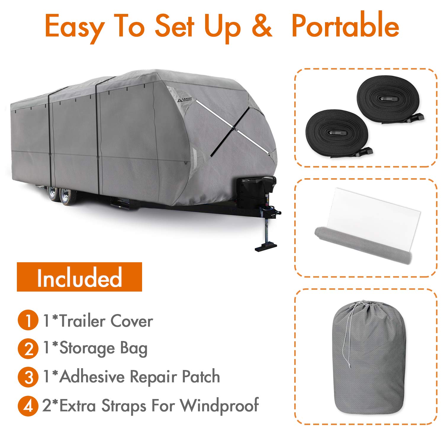 Leader Accessories Windproof RV Cover for 16'-18' Travel Trailers - 300D Premium Fabric Camper Cover - Perfect for Winter Storage & Outdoor Protection