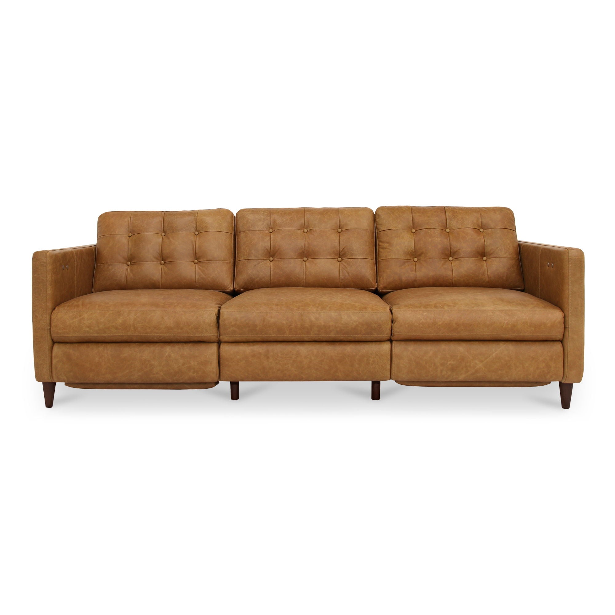 Bridgers Genuine Leather Power Recliner Sofa - Tan Brown - Electric Massage Reclining Chair with USB Charger for Living Room, Home Theater & Man Cave
