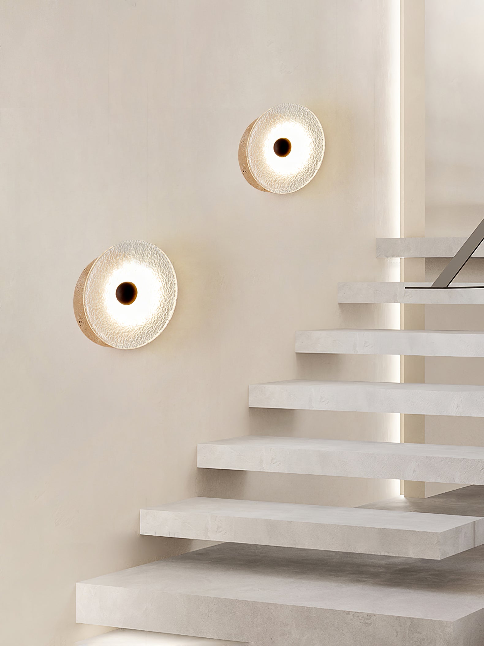 Aurora Travertine Wall Lamp - Modern Rustic Sconce Light Fixture for Bedroom, Living Room & Hallway - Dimmable LED Wall Light with Natural Stone Texture