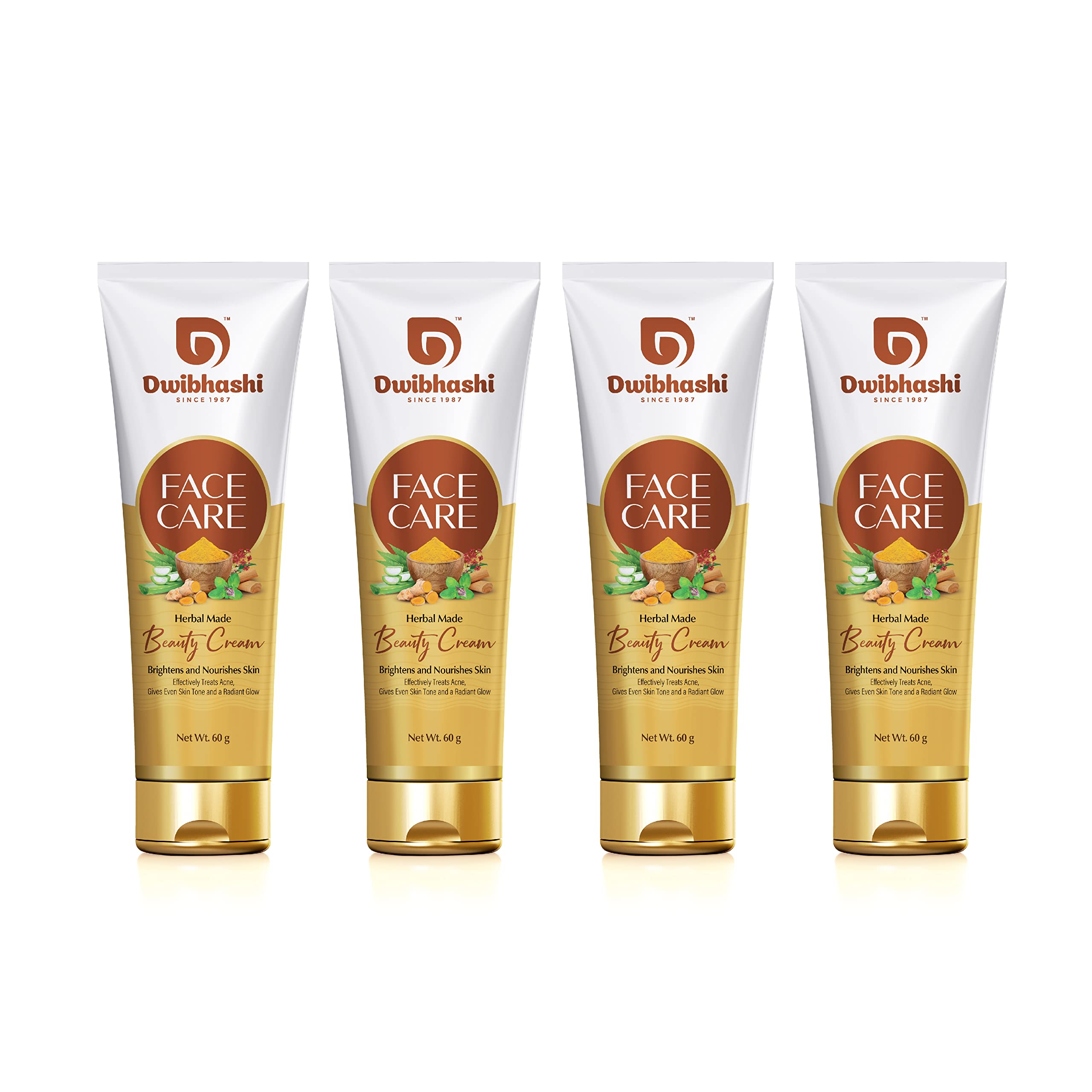 Dwibhashi Herbal Face Care Cream 120g (Pack of 4) - Natural Anti-Aging Moisturizer for Glowing Skin - Perfect for Daily Skincare Routine & Nighttime Hydration