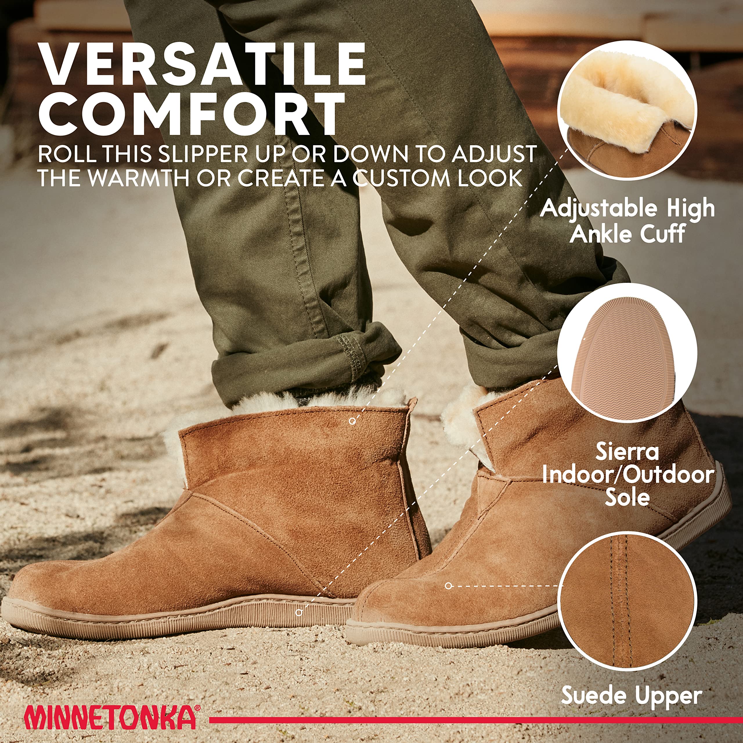 Minnetonka Men's Sheepskin Ankle Boots - Genuine Leather Comfort Shoes for Walking & Casual Wear | Warm Winter Booties for Outdoor Activities & Everyday Fashion