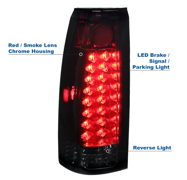 LED Tail Brake Lights Rear Lamp Red/Smoke Compatible with 1988-1998 Chevy/GMC C10 C/K 1500/2500/3500 - Durable Replacement for Pickup Trucks, Enhanced Nighttime Safety