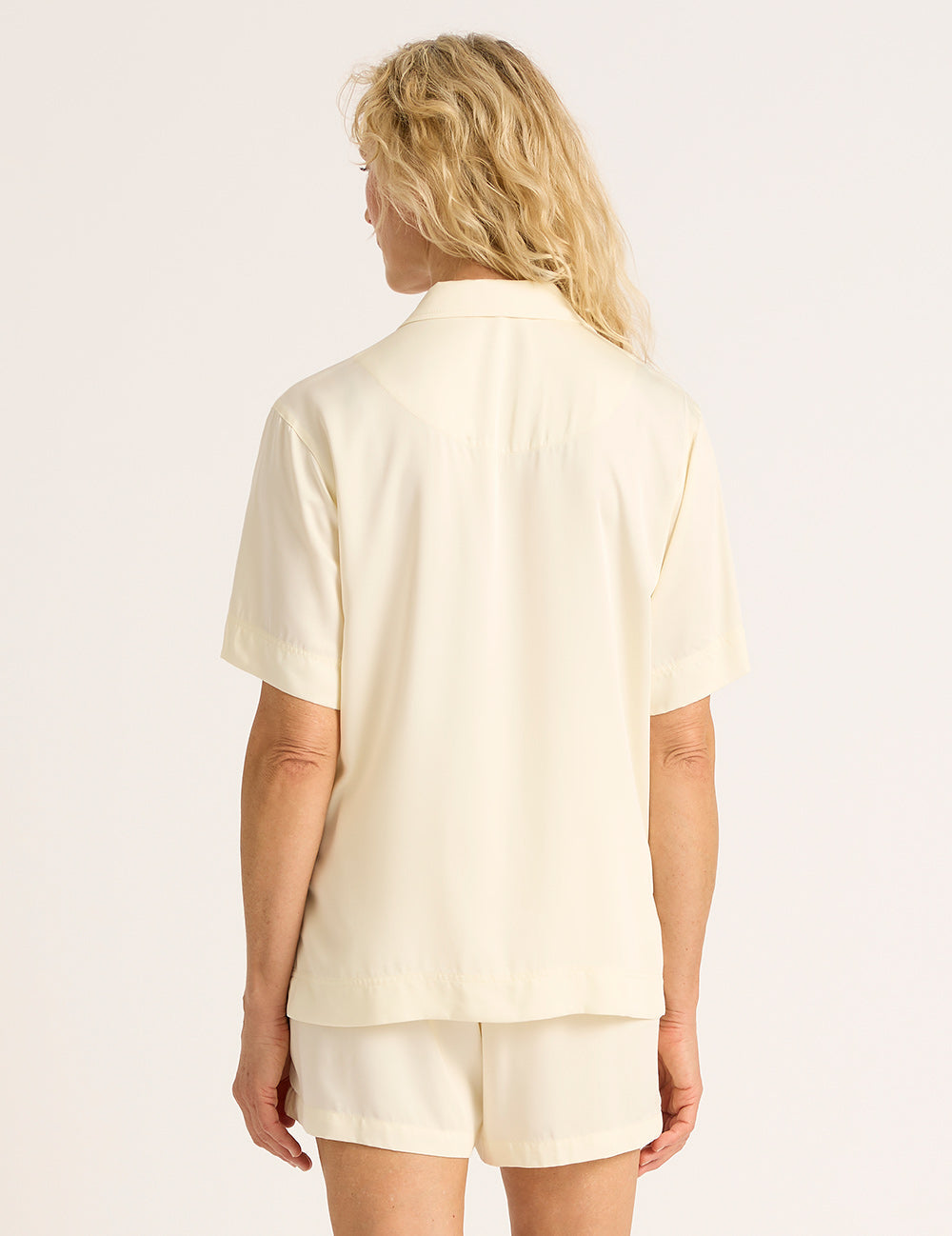 Vegan Silk Short Sleeve Shirt for Women - Pearl White Blouse - Eco-Friendly Luxury Top for Office, Party & Summer Outfits