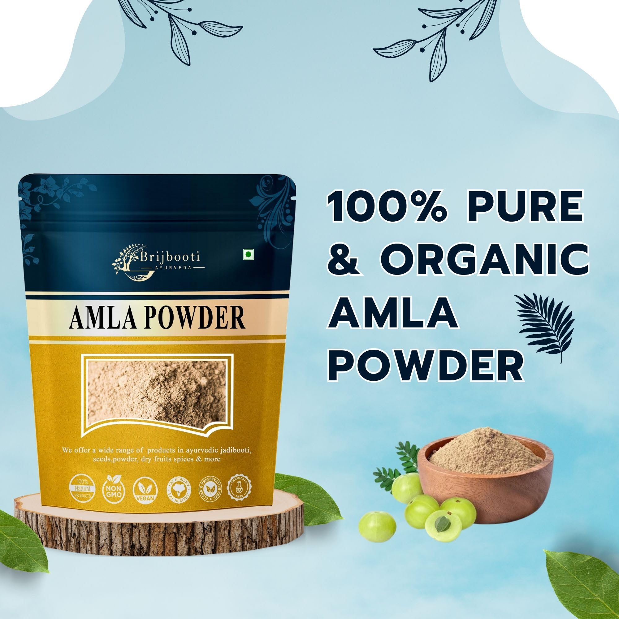 **Brijbooti Amla Powder (250g) - Pure Indian Gooseberry for Hair Growth, Skin Care, and Healthy Drinks | Natural Hair Mask & DIY Beauty Packs | Vegan & Chemical-Free Superfood**    *(Use for homemade hair masks, smoothies, face scrubs, and Ayurvedic wellness recipes!)*
