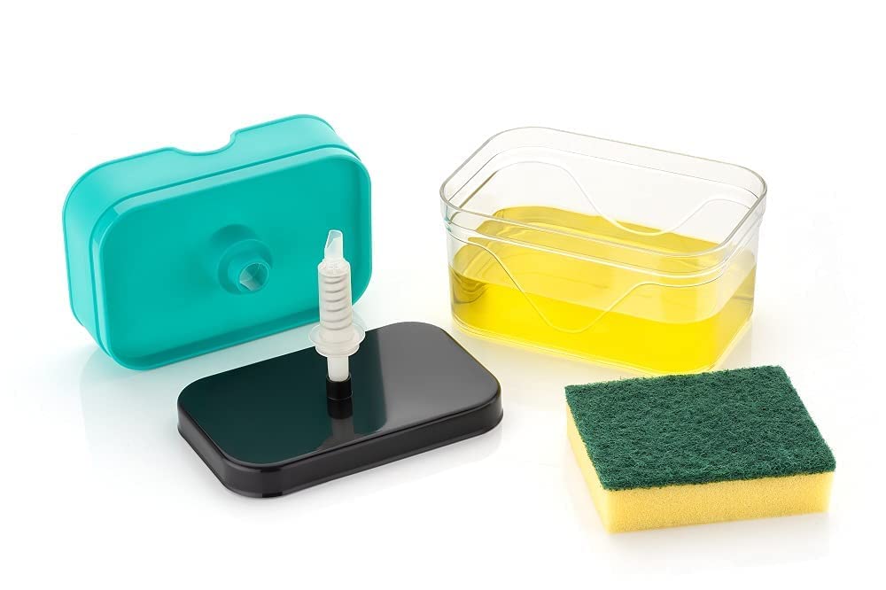 EKESHVAR 2-in-1 Pump Dispenser and Sponge Holder with Cleaning Sponge - Kitchen Sink Soap Dispenser for Dishwashing Liquid | Perfect for Kitchen Organization & Dish Cleaning Tasks