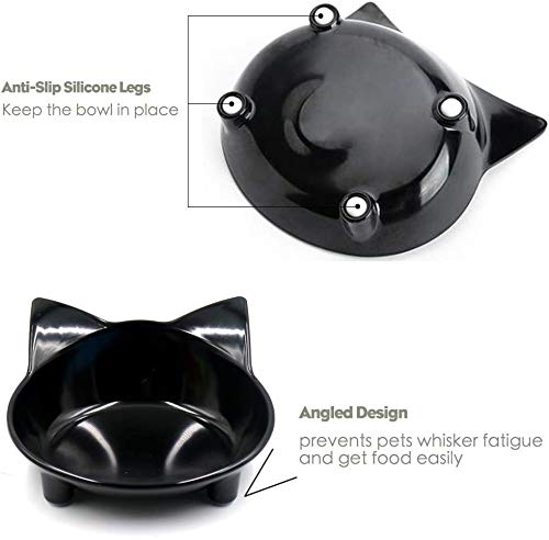 3 Pack Anti-Slip Cat Bowls - Shallow Pet Food & Water Dishes for Cats, Puppies & Rabbits - Stress Relief Wide Feeding Bowls (Grey/Black/White) - Perfect for Mealtime, Travel & Multi-Pet Households