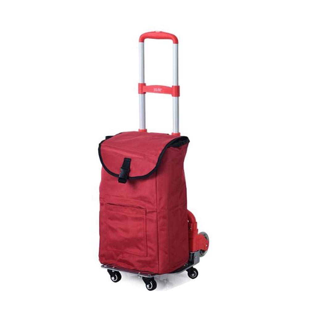 Collapsible Folding Wagon Cart - Portable Aluminum Shopping Trolley with Reusable Bags for Groceries, Beach, Camping & Outdoor Activities (Red)