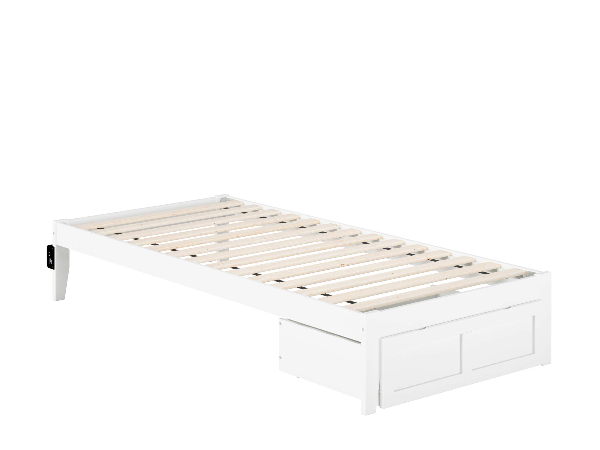 AFI Colorado Twin XL Platform Bed with Foot Drawer & USB Charger - Modern White Wooden Bed Frame for Small Spaces, Dorm Rooms & Guest Bedrooms