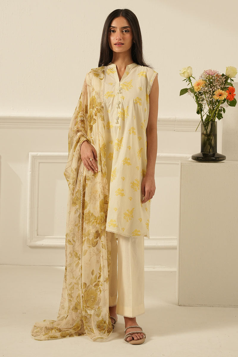 Mustard Melody 3-Piece Printed Lawn Suit for Women - Floral Summer Outfit - Perfect for Parties, Weddings & Casual Wear