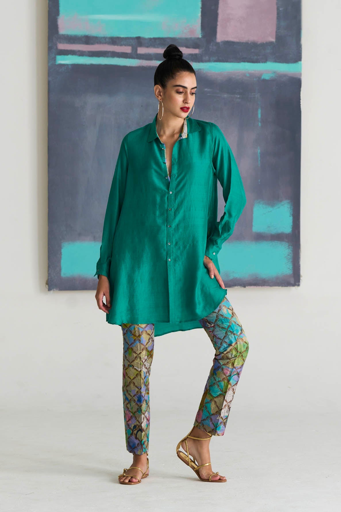 Premium Oversized Silk Shirt in Aqua Green - Elegant Loose Fit Blouse for Women - Perfect for Casual Outings, Office Wear & Special Occasions