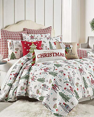 Festive Christmas Tree & Llama Full/Queen Quilt Set (3-Piece Bedding) with Handmade Wax Melts - Cozy Holiday Home Decor for Winter & Seasonal Bedroom Styling