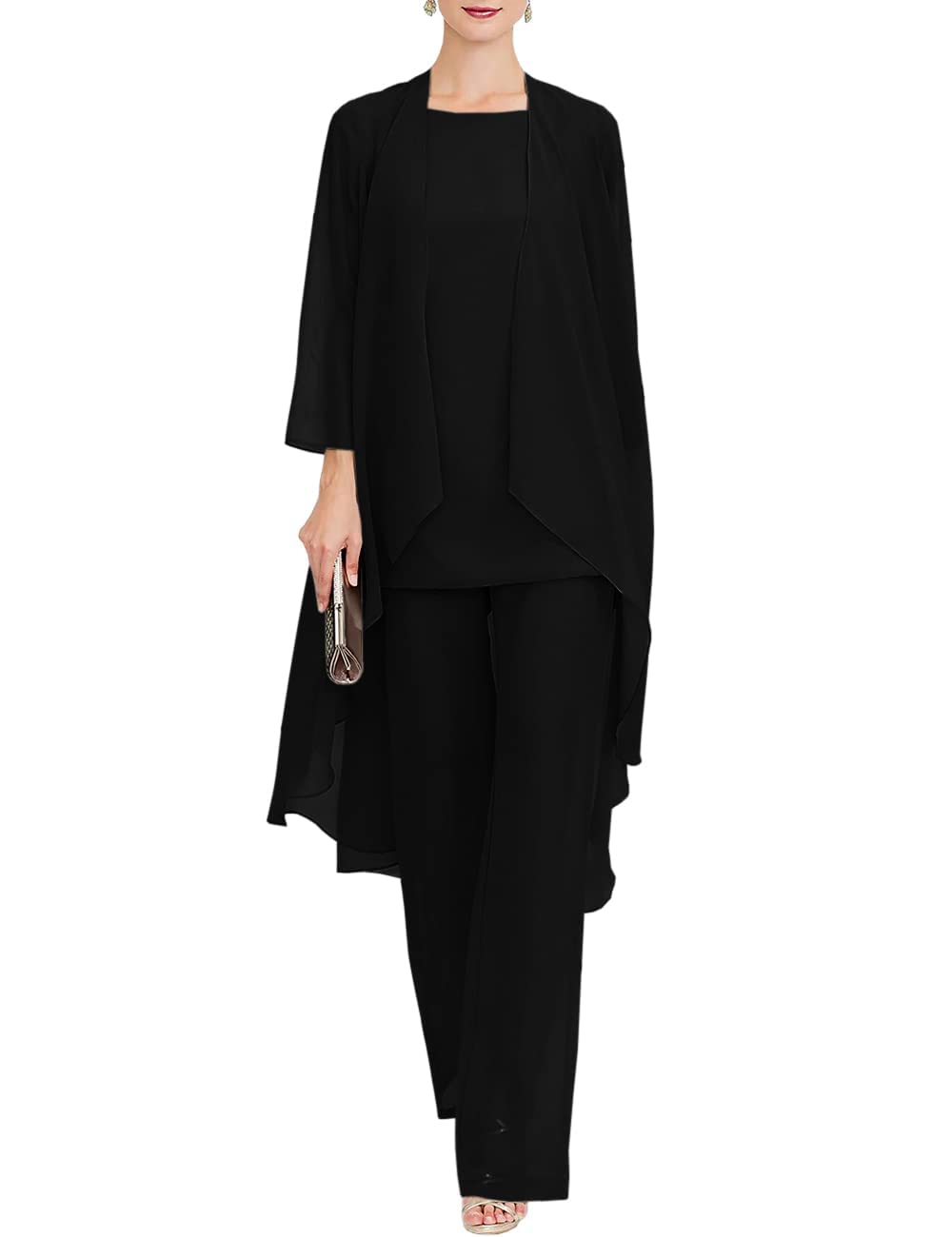 Elegant Chiffon Mother of The Bride Pant Suits 3-Piece Set - Formal Wedding Outfit for Women | Evening Gown for Special Occasions, Bridal Showers & Anniversary Celebrations