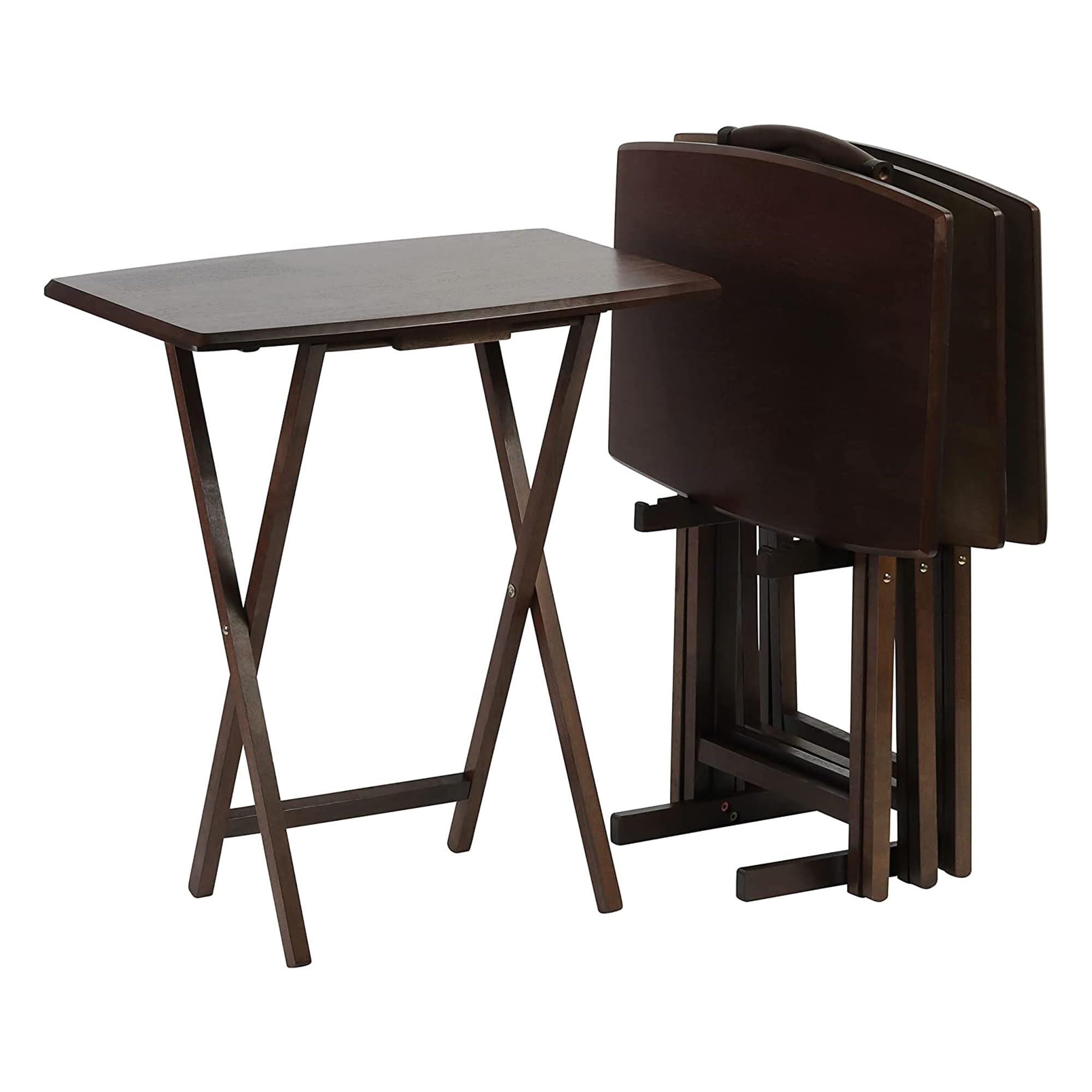 Premium PJ Wood Folding TV Tray Table - Solid Walnut Wood Construction, Portable Snack Desk with Storage Rack (10-Piece Set) - Perfect for Living Room, Bedroom & Home Theater Entertainment