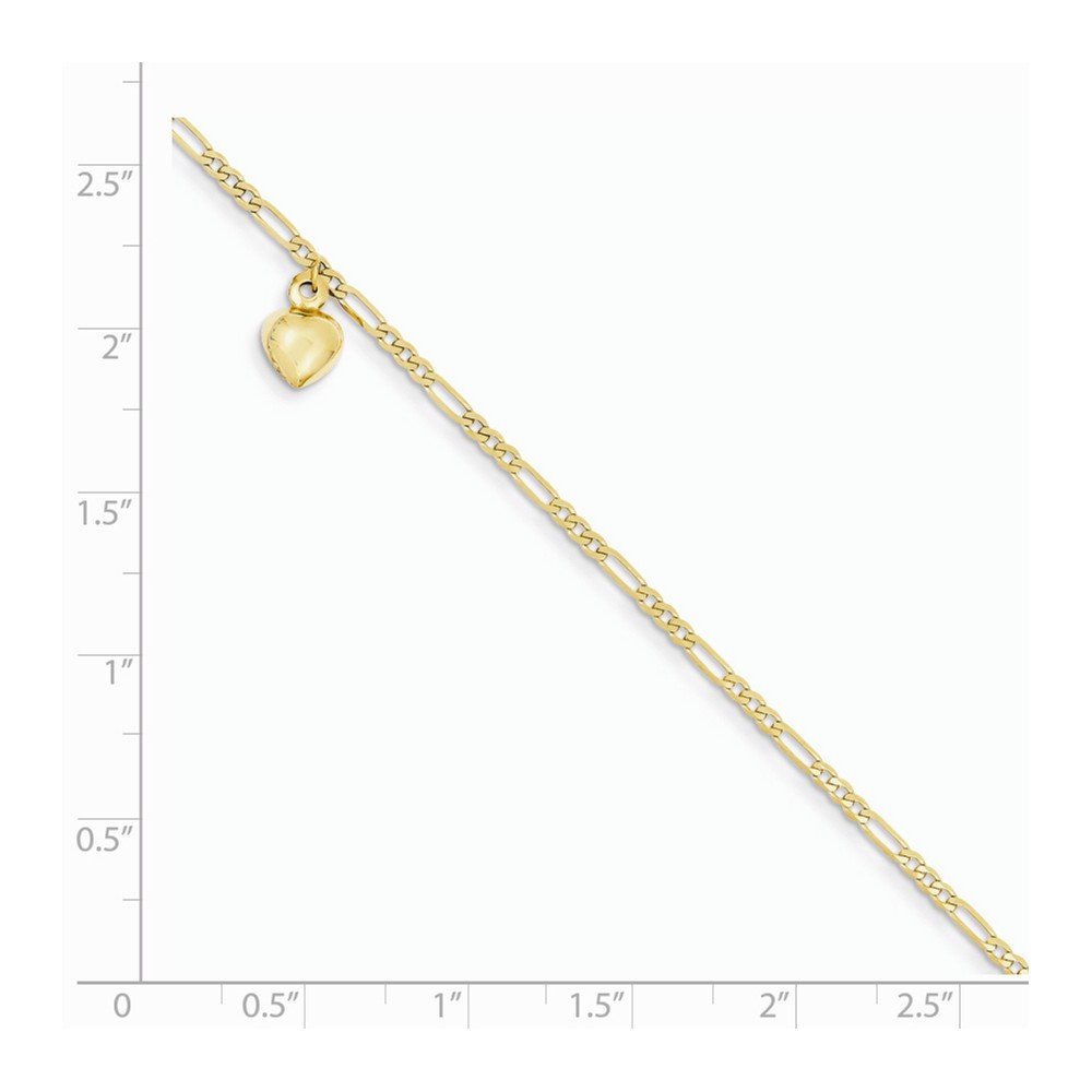 14K Gold Figaro Link Dangling Heart Anklet - Elegant Adjustable Ankle Bracelet for Women, Perfect for Date Night, Beach Vacation & Everyday Wear