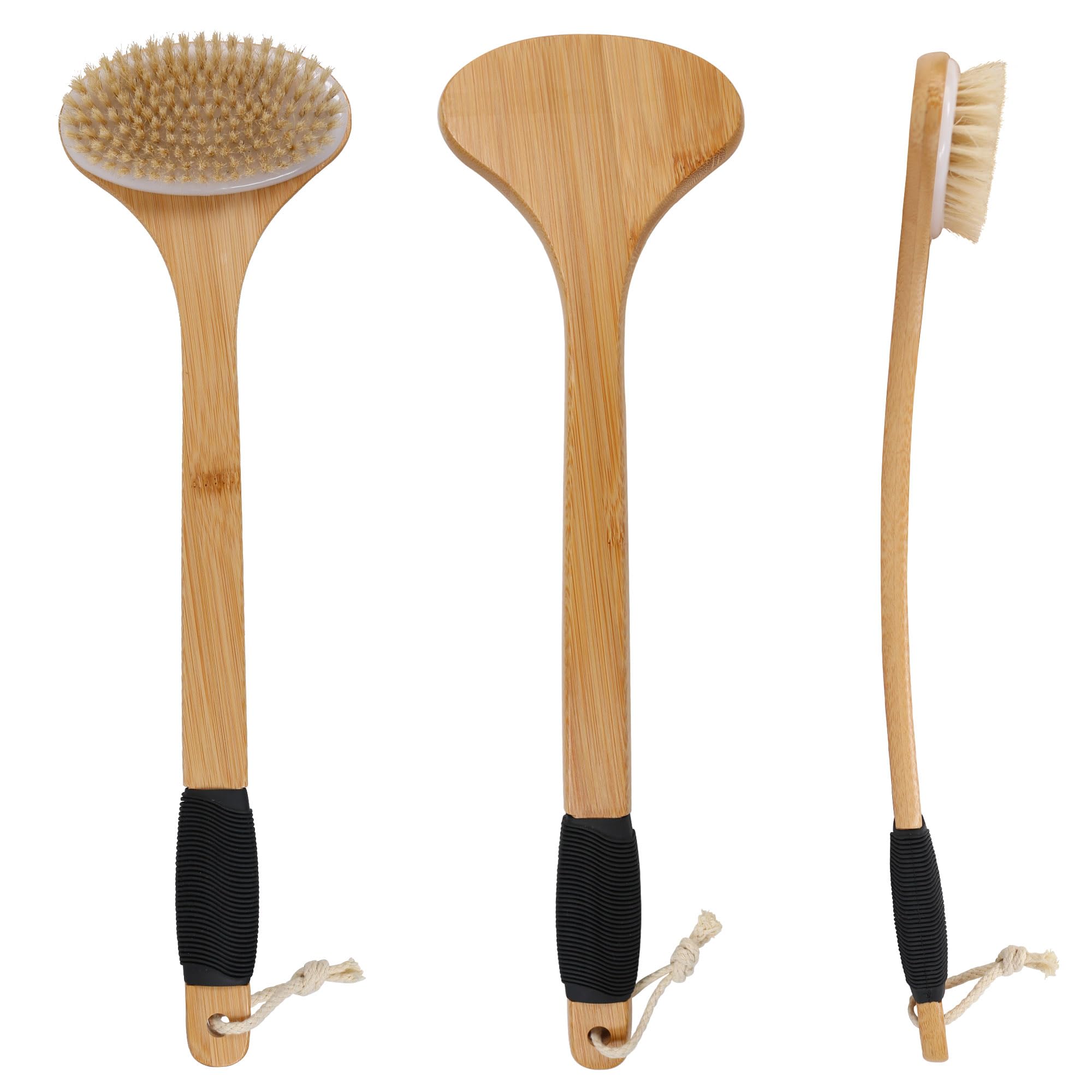 OWIIZI Back Scrub Brush for Shower - Stiff Boar Bristles & Bamboo Long Handle Body Brush for Wet/Dry Use | Deep Cleansing Back Scrubber with Anti-Slip Grip | Perfect for Hard-to-Reach Areas & Exfoliation in Bath or Shower