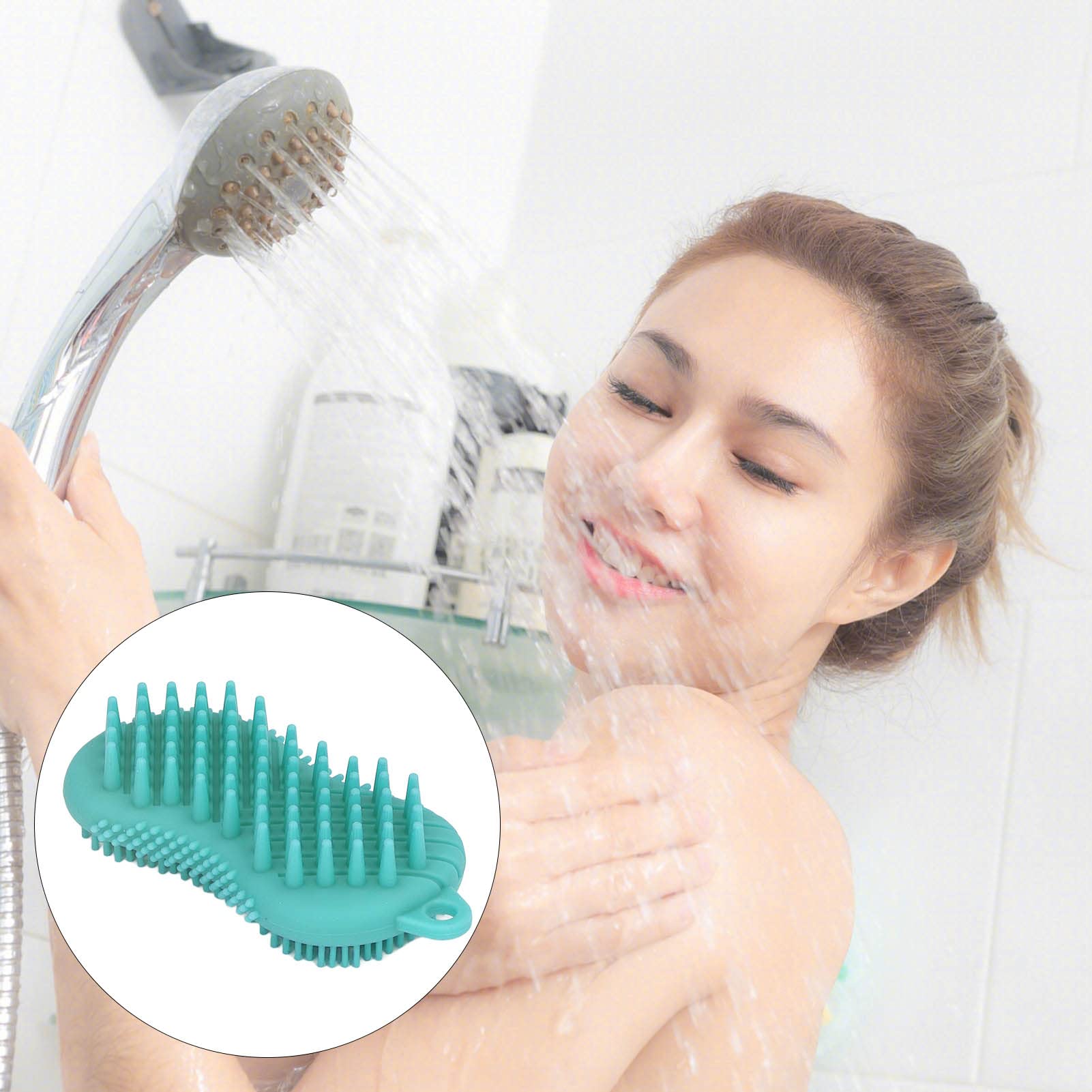 2-in-1 Silicone Body Scrubber & Exfoliator - Dual-Sided Ergonomic Shampoo Brush for Body & Hair Care - Gentle Massage & Exfoliation - Green - Perfect for Shower, Bath & Spa Relaxation