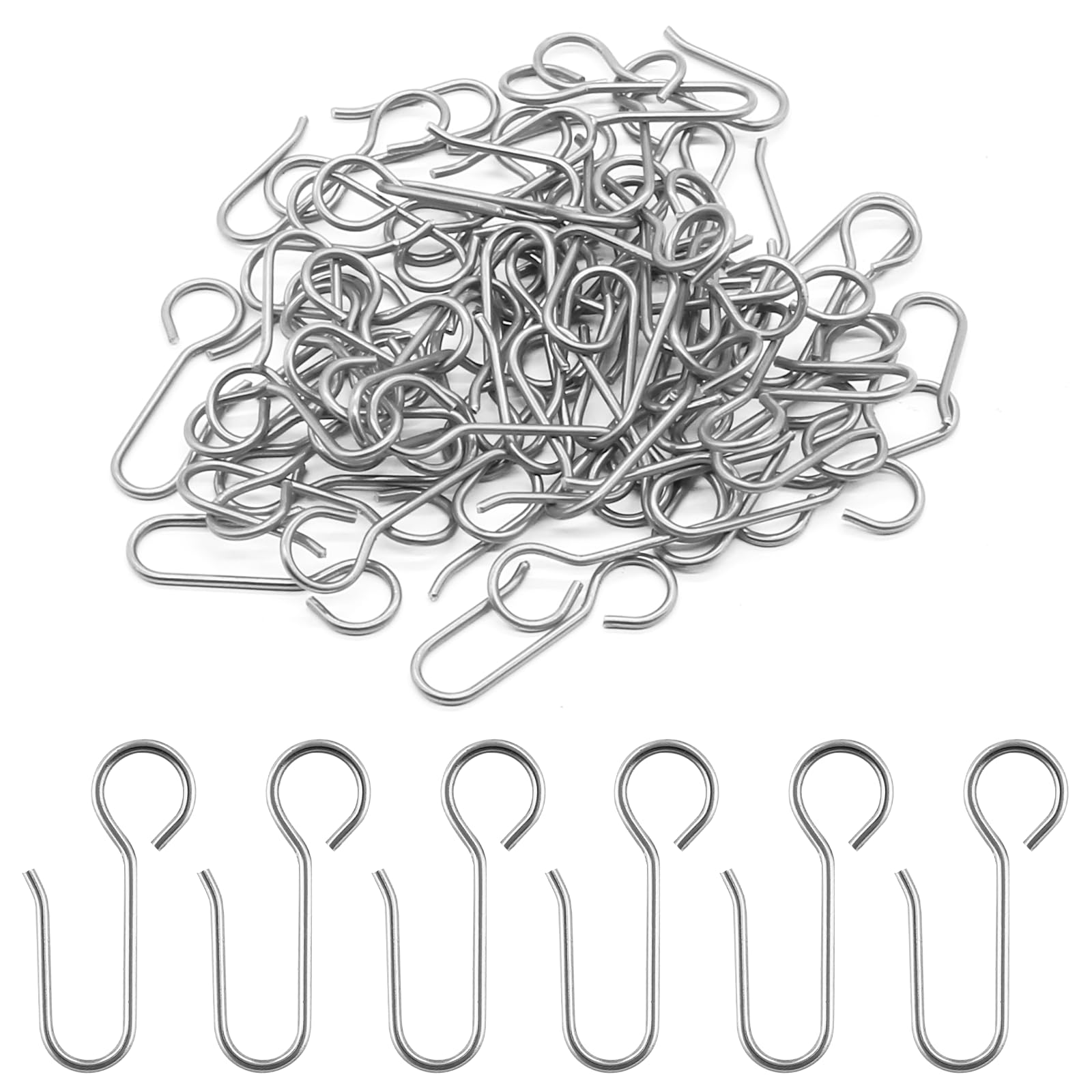 Hordion 60pcs S-Shaped Metal Curtain Hooks - Small Ceiling & Shower Curtain Track Hooks for Drapes, Wires & Bathroom - Silver | Perfect for Hanging Bathroom Shower Curtains, Window Drapes & Ceiling Tracks