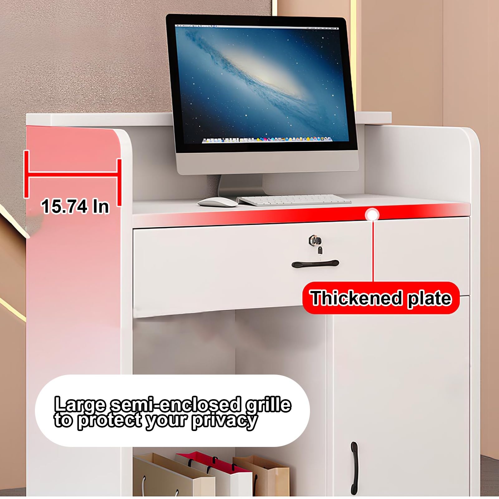 Small Wooden Reception Desk with LED Lights & Lockable Drawer - Modern Front Counter for Offices, Churches, Classrooms & Lecterns (Black, Compact Size) | Perfect for Professional Spaces, Worship Centers & Educational Settings