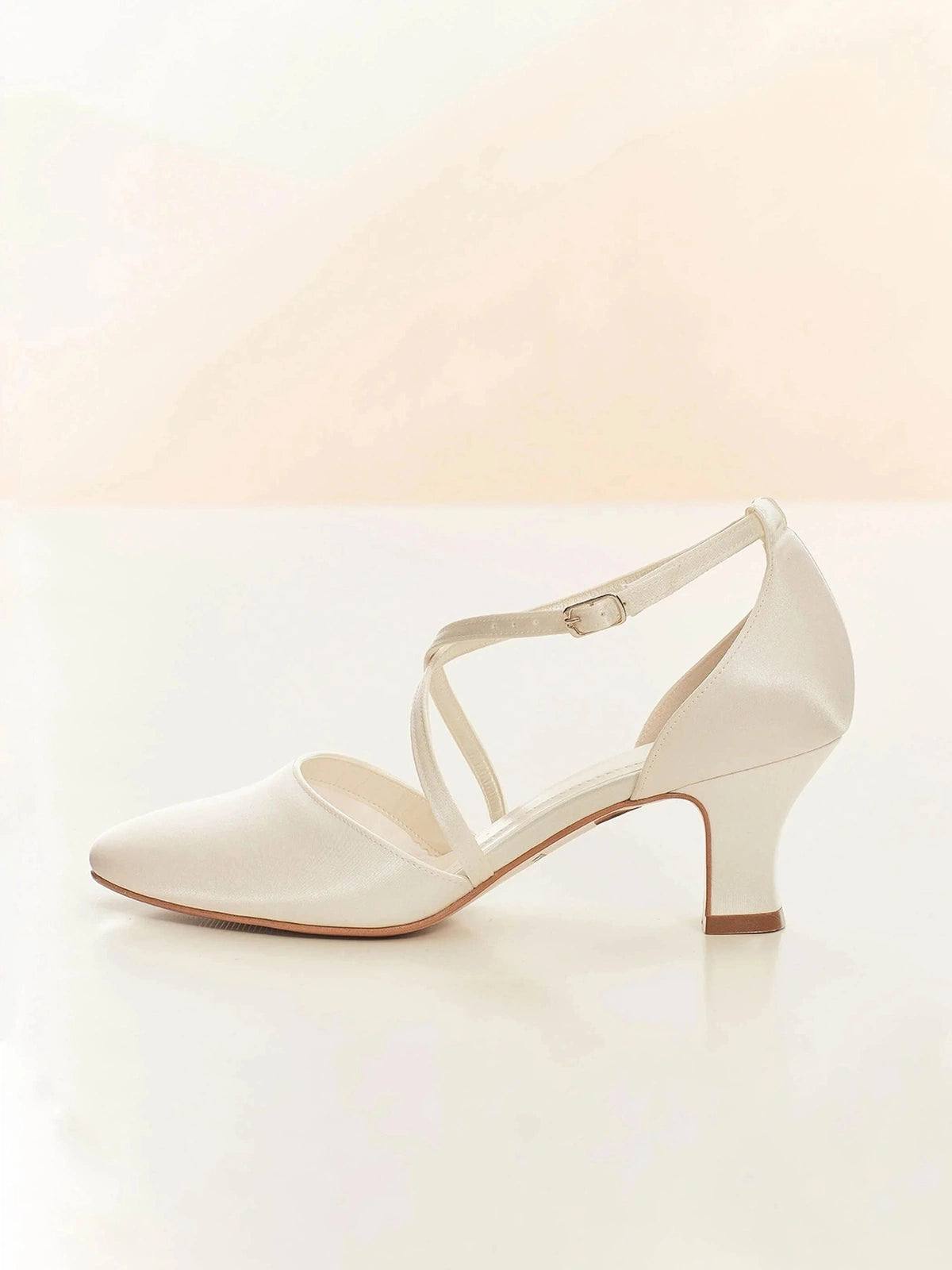 Ivory Satin Low Heel Wedding Shoes for Bride - SALLY | Comfortable Bridal Shoes for Ceremony, Reception & Photoshoot