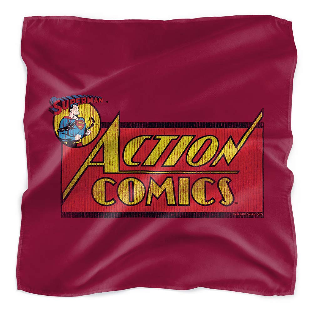 Superman Action Comics Logo Bandana - 21 x 21 Inch Cotton Neck Gaiter for Cosplay, Sports & Outdoor Activities | DC Comics Merchandise for Fans & Collectors