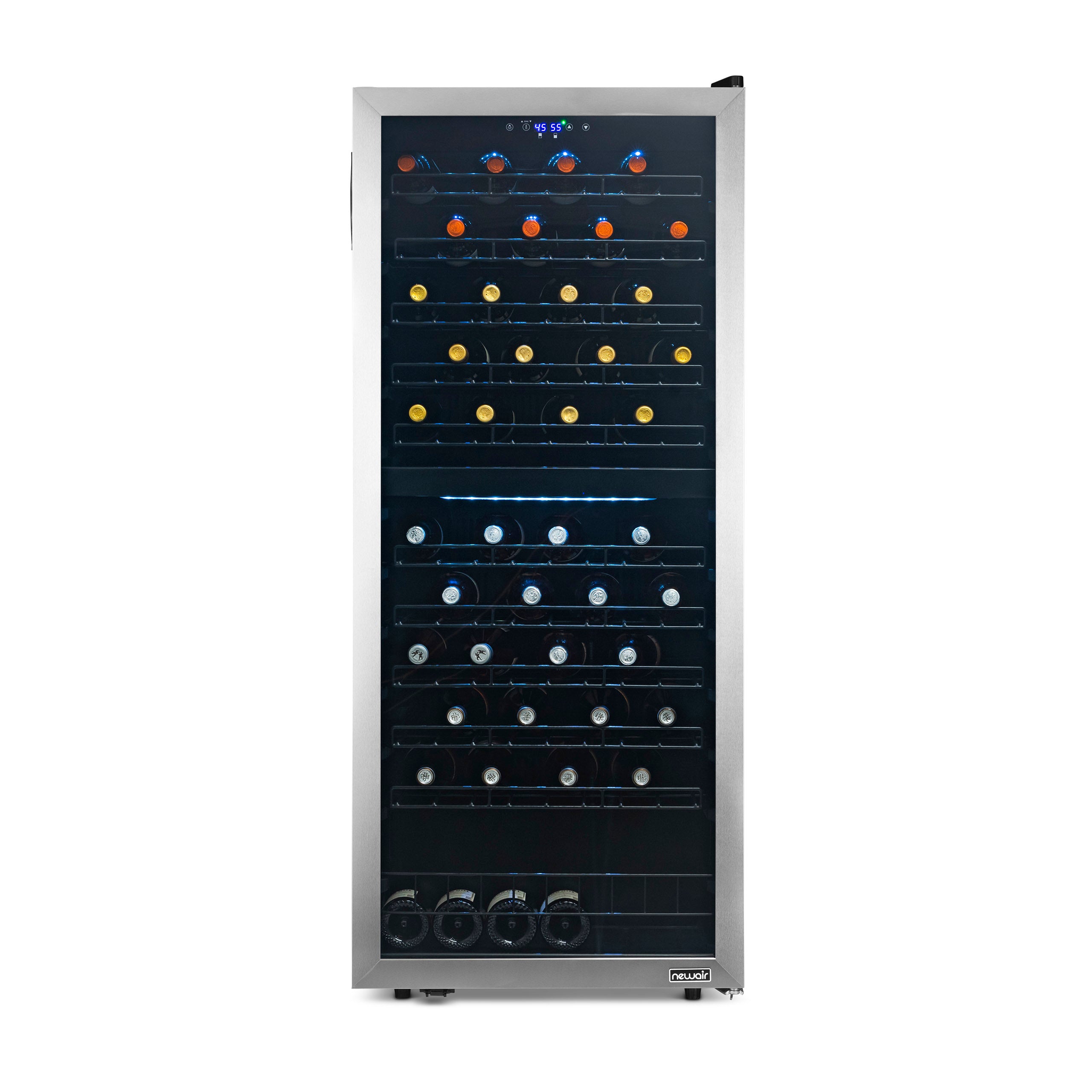 Newair® 98 Bottle 23 Inch Stainless Steel Freestanding Dual Zone Wine Cooler Refrigerator - Perfect for Home Bars, Restaurants, and Wine Cellars