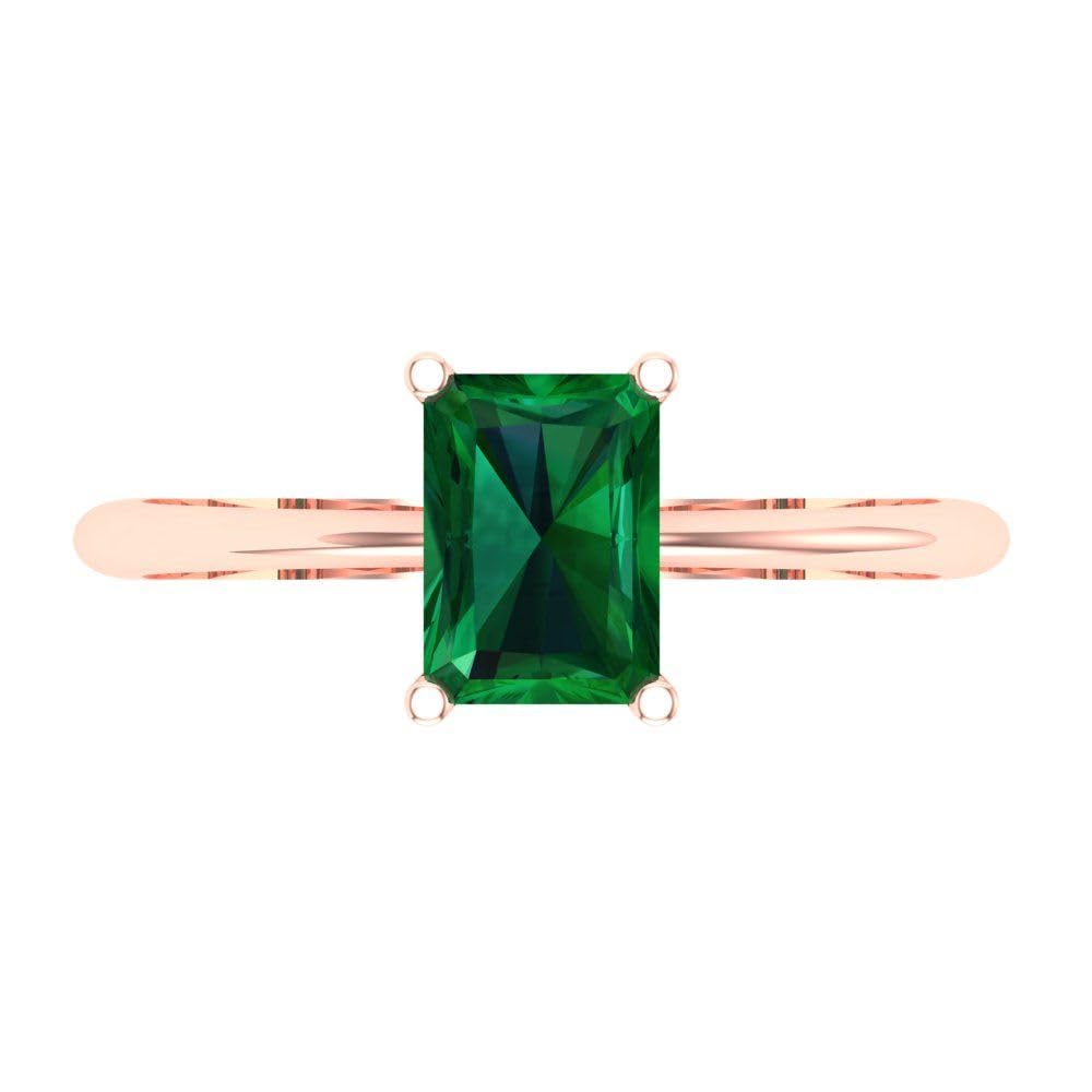 1.0 ct Radiant Cut Simulated Emerald Solitaire Ring - 18K Rose Gold Engagement, Wedding, Anniversary Jewelry for Women | Perfect for Proposals, Bridal Gifts & Special Occasions