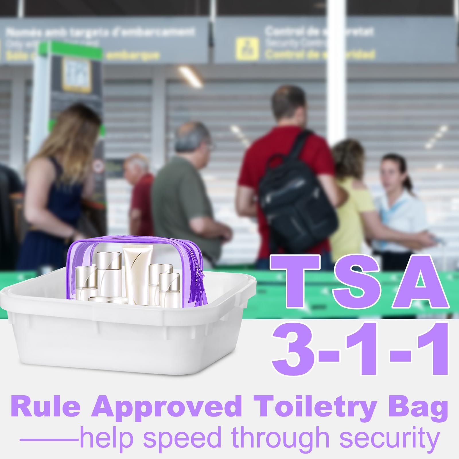 PLULON 2 Pack Clear TSA Approved Travel Toiletry Bag - Quart Size Leakproof Cosmetic Organizer for Women & Men (Purple) - Perfect for Airplane Carry-on, Gym & Vacation Essentials