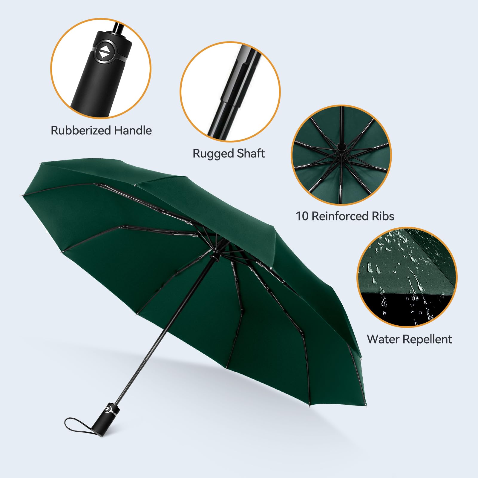 TechRise Windproof Travel Umbrella - Automatic Compact Folding Umbrella with 10 Strong Fiberglass Ribs | One-Touch Auto Open/Close | Lightweight & Portable for Backpack, Commuting, and Outdoor Adventures