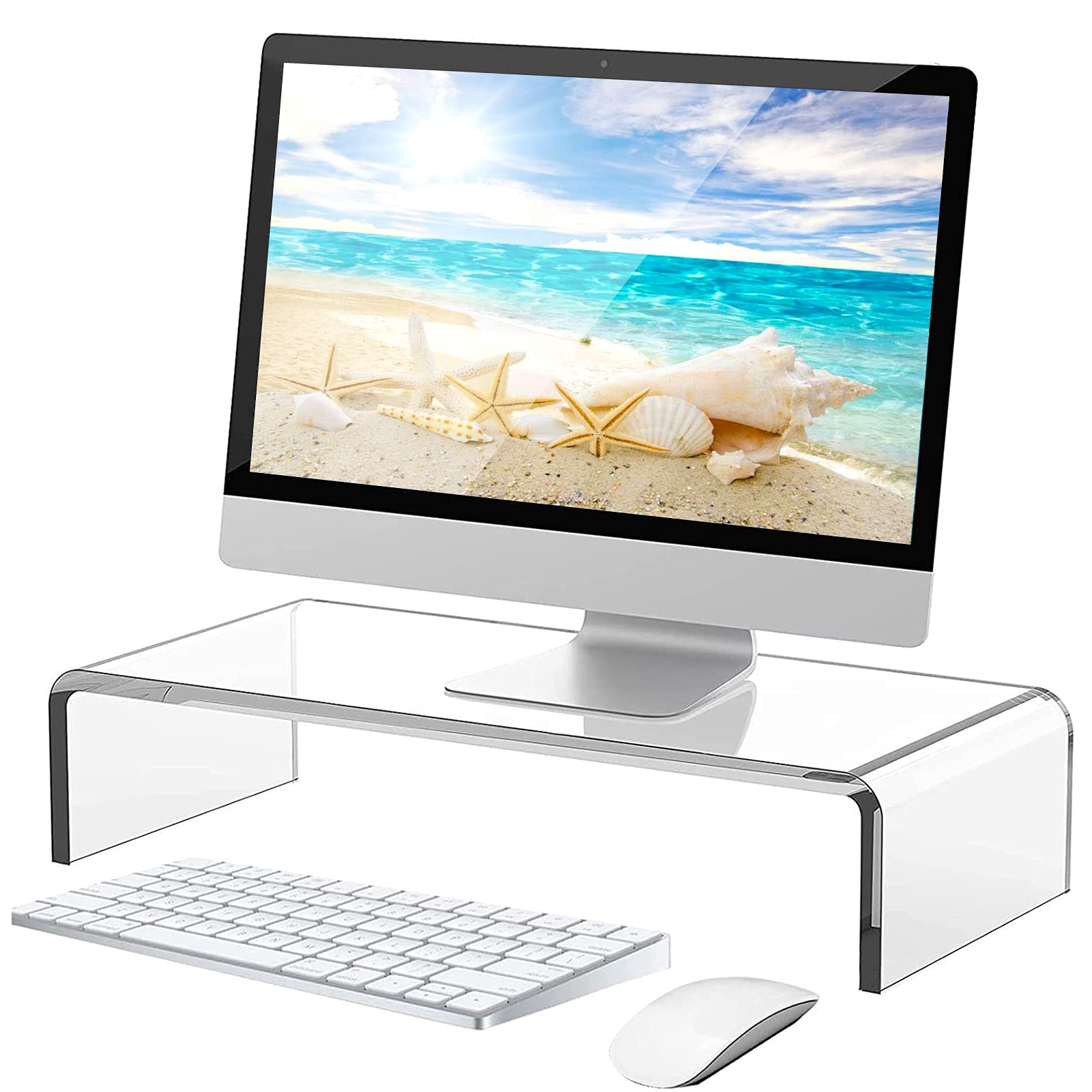 Ergonomic Acrylic Monitor Stand Riser with Keyboard Storage - Sturdy Laptop & Computer Desk Organizer for Home Office, Gaming Setup & Workspace Organization