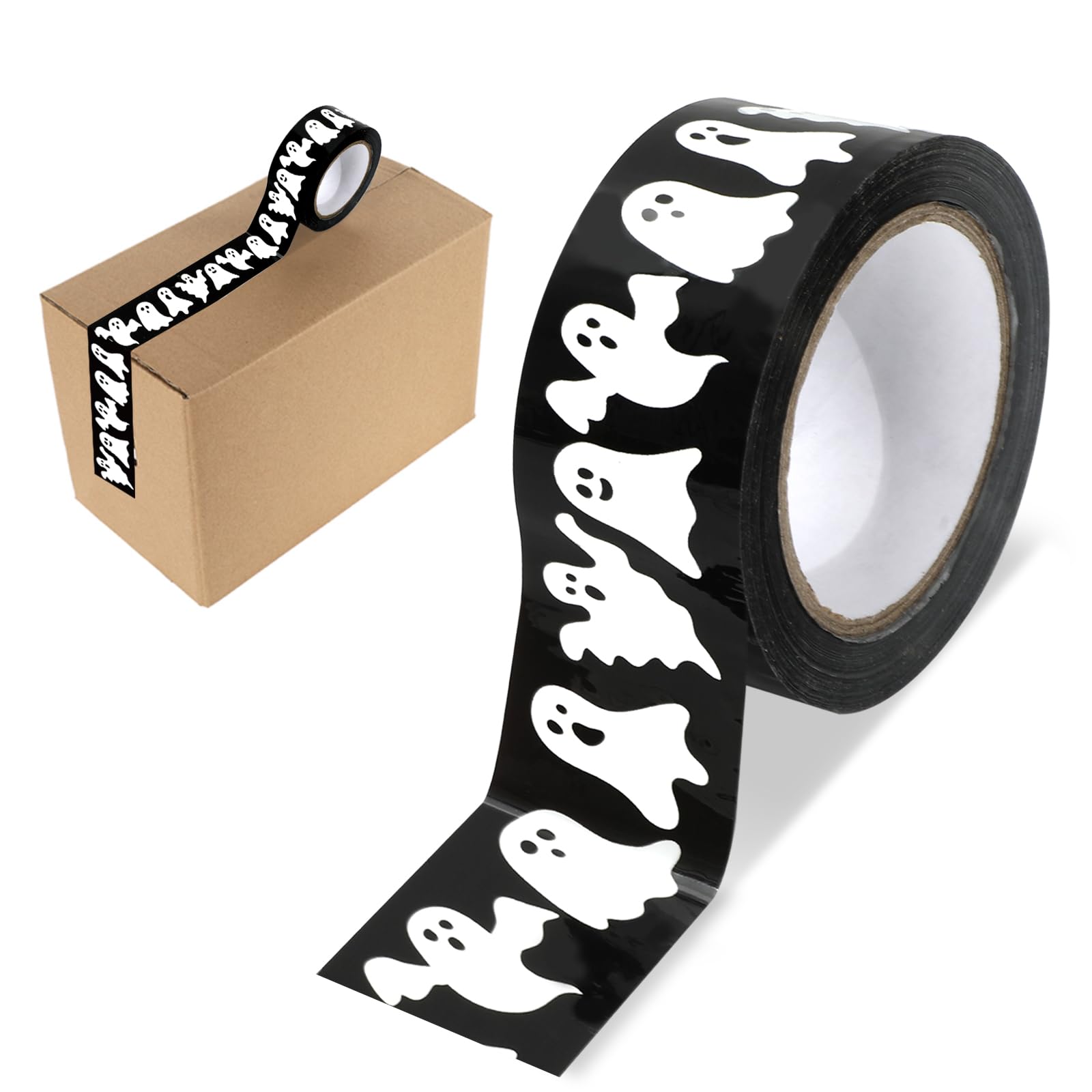 Halloween Ghost Wrapping Tape - 100 Yds Sticky DIY Craft Tape for Gifts & Boxes - Perfect for Party Decor & Mail Packaging