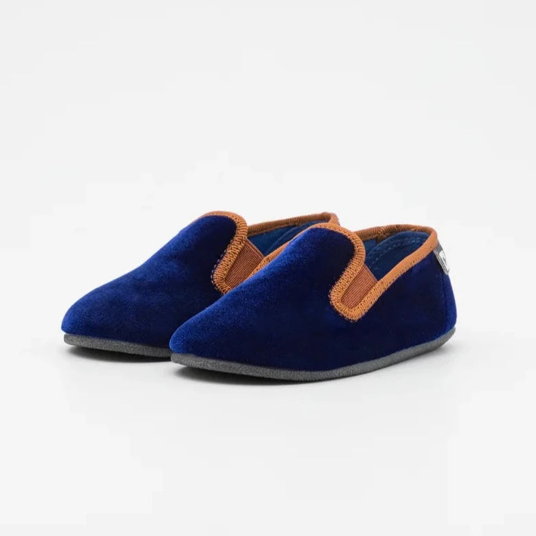 Bonton Men's Navy Blue Velvet Smoking Loafers - Classic Slip-On Dress Shoes for Weddings, Parties & Formal Events