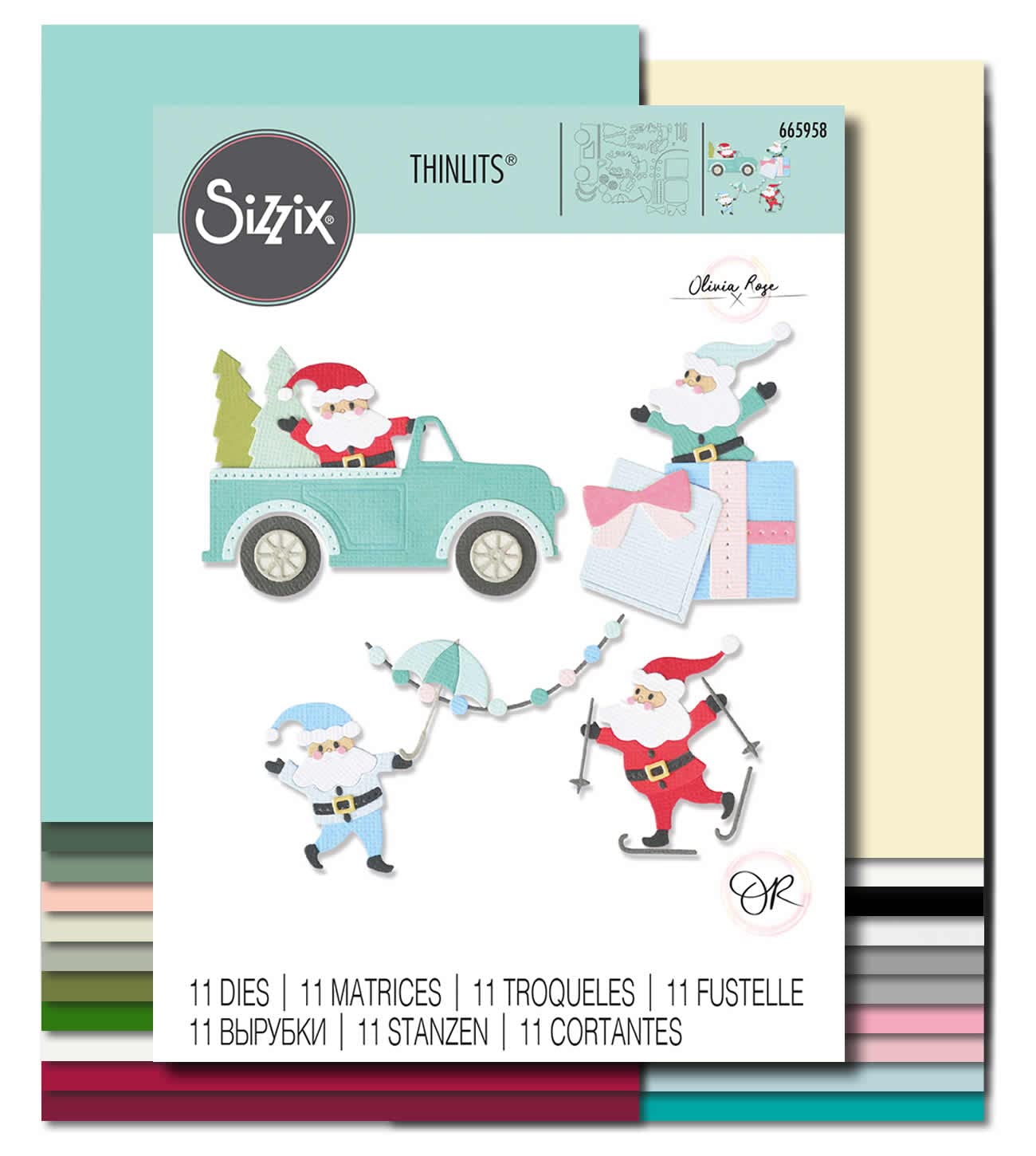 My Craft Bench Paper Pack Bundle with Sizzix Thinlits Dies Santa Activities 665958 - 2-Piece Scrapbooking Set for Holiday Card Making & DIY Christmas Decorations