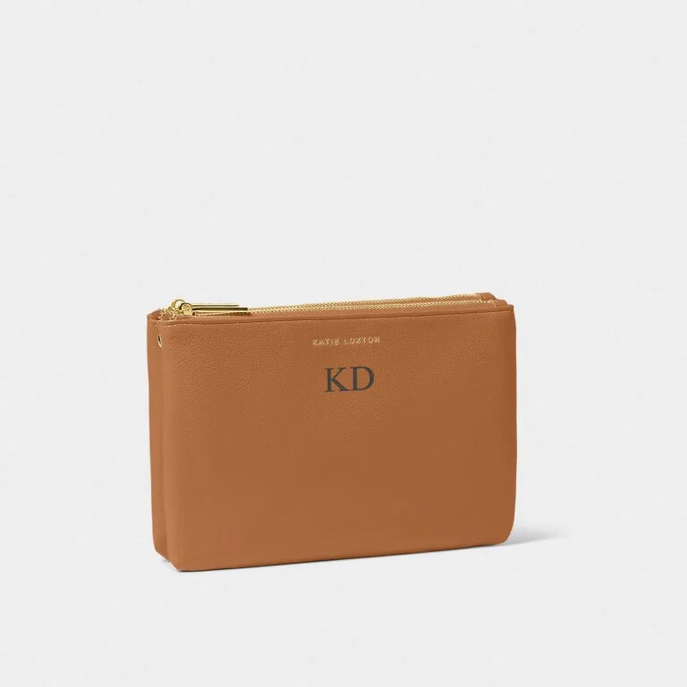 Katie Loxton Duo Pouch in Cognac - Stylish Leather Makeup Bag & Travel Organizer for Women | Perfect for Cosmetics, Toiletries & Accessories Storage