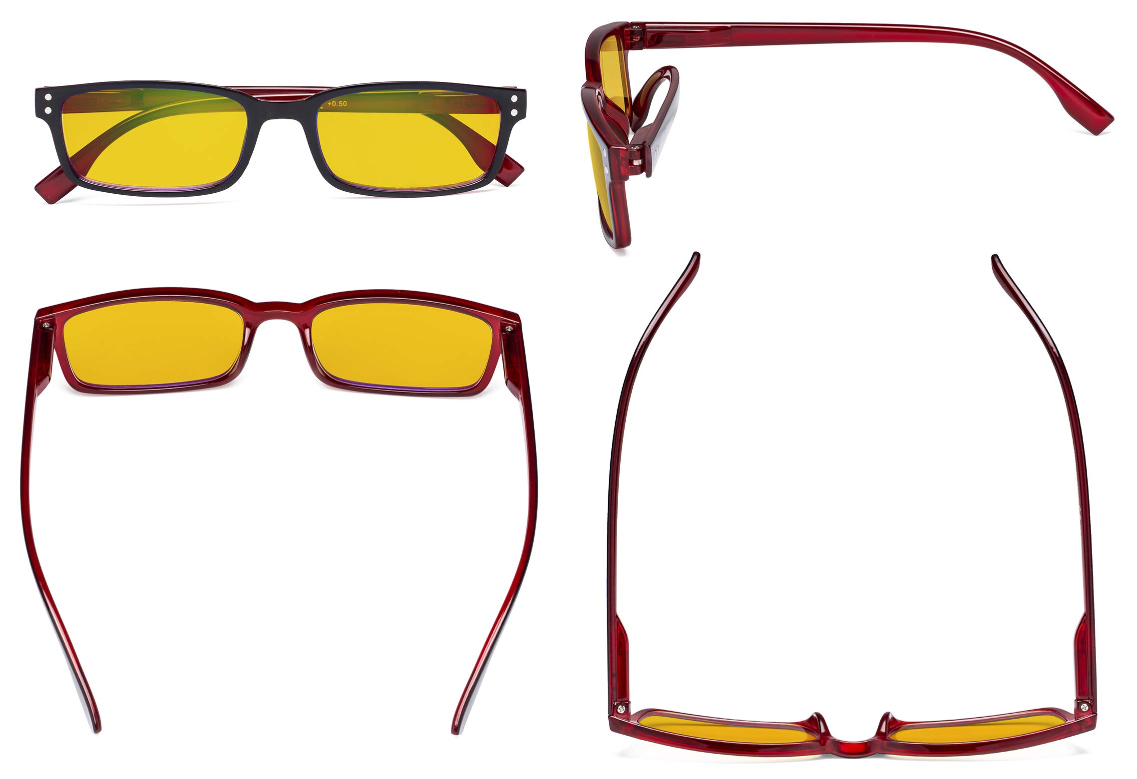 Eyekepper Classic Rectangular Computer Reading Glasses with Spring Hinges & Orange Tinted Lenses - Blue Light Blocking for Screen Use, Office Work & Reading Comfort