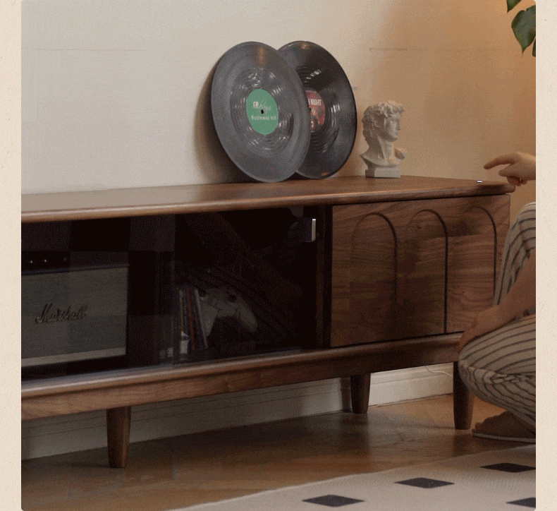 Solid Black Walnut Wood Retro TV Stand with Large Storage | Vintage Entertainment Center for Living Room & Home Theater