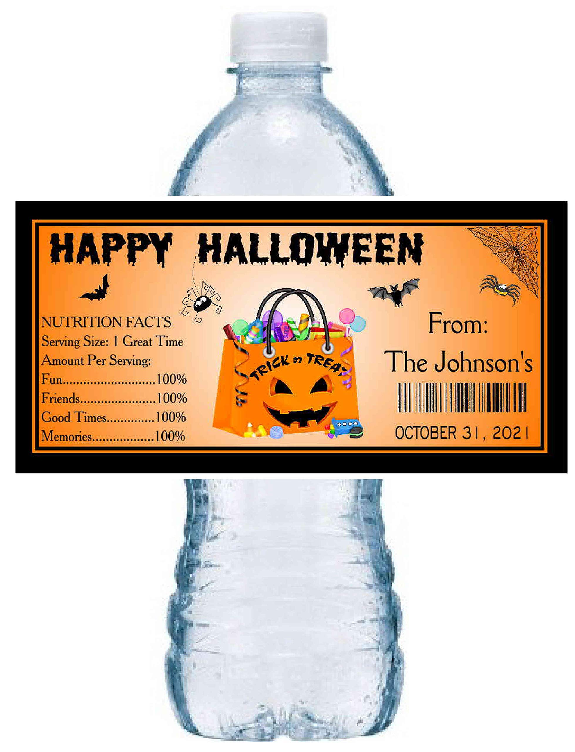 Personalized Halloween Water Bottle Labels 2x4