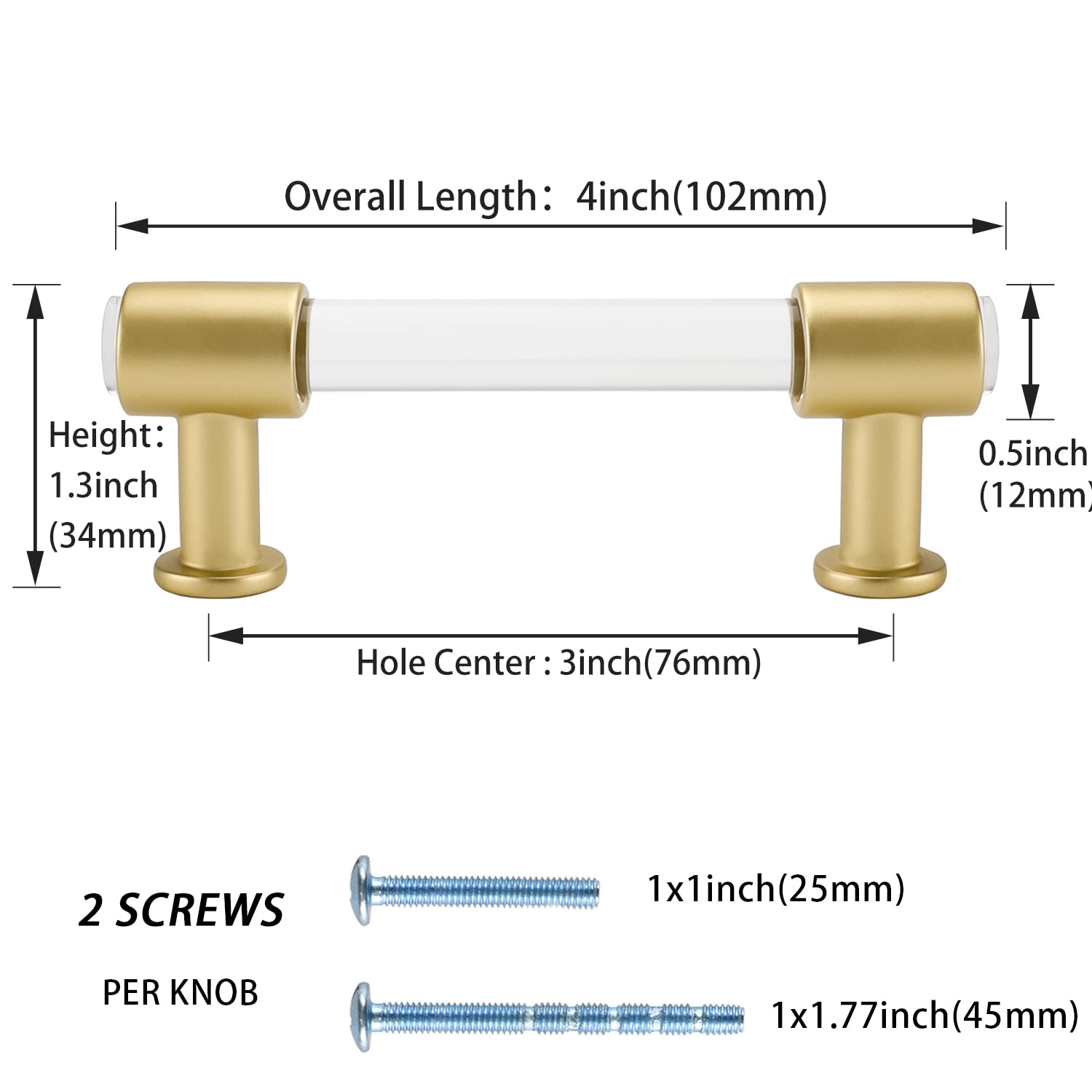 Peaha 25 Pack 3 Inch Gold Acrylic Drawer Pulls - Clear Cabinet Handles with White Hardware for Kitchen & Bathroom Cabinets - Perfect for Modern Home Renovation and Furniture Upgrade