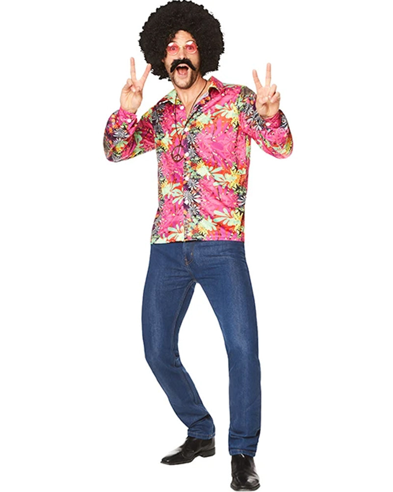 Vintage 70s Flower Power Men's Shirt - Retro Hippie Style Button Up Shirt for Casual Wear, Music Festivals & Themed Parties