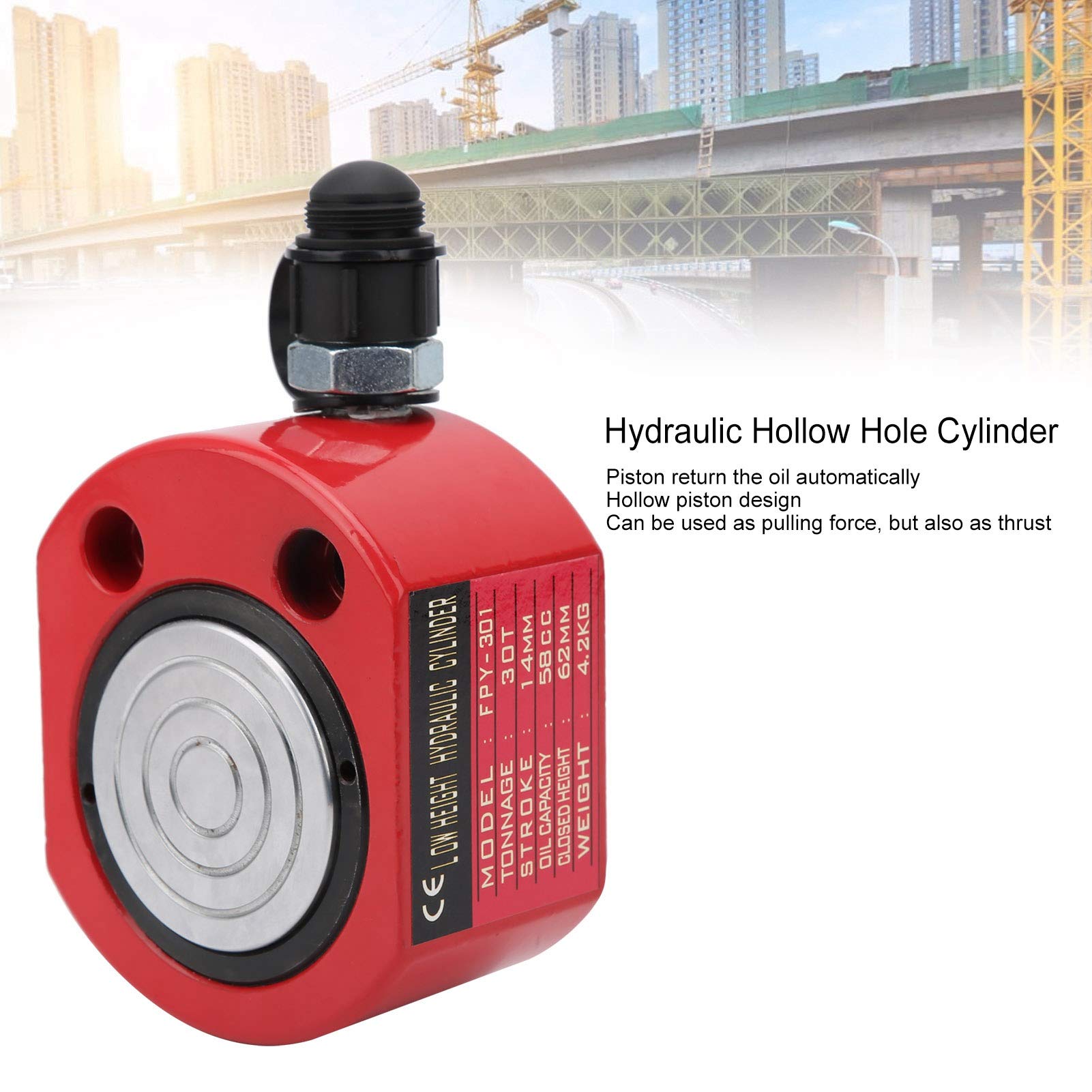 30 Ton Hydraulic Lifting Cylinder Jack - 45# Steel Hollow Hole Design with Automatic Oil Return (58CC Capacity) - Heavy Duty for Shipbuilding, Construction & Industrial Applications