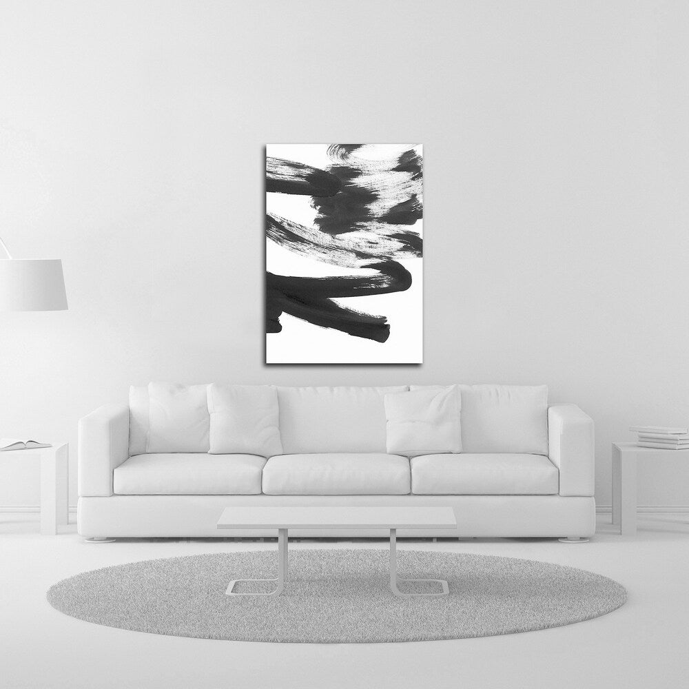 Black and White Strokes 5 by Iris Lehnhardt - Premium Canvas Wall Art Print - Ready to Hang - Modern Abstract Painting for Living Room, Bedroom & Office Decor