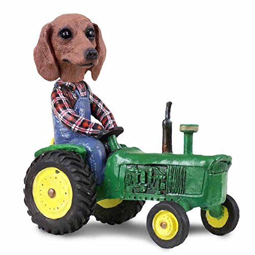 Collectible Dachshund Red Tractor Dog Figurine - Unique Miniature Decor for Home, Office, or Gift Giving