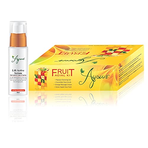 Aysun Fruit Facial Kit & Lift Active Serum Combo Pack of 2 - Anti-Aging Skincare Set for Glowing Skin - Perfect for Daily Beauty Routine and Spa Night