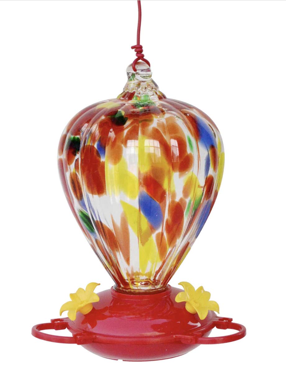 32 oz Hand Blown Glass Hummingbird Feeder for Outdoor Garden - Attract Hummingbirds with Elegant Art Glass Design, Easy to Clean & Refill, Perfect for Backyard, Patio, and Deck Bird Watching