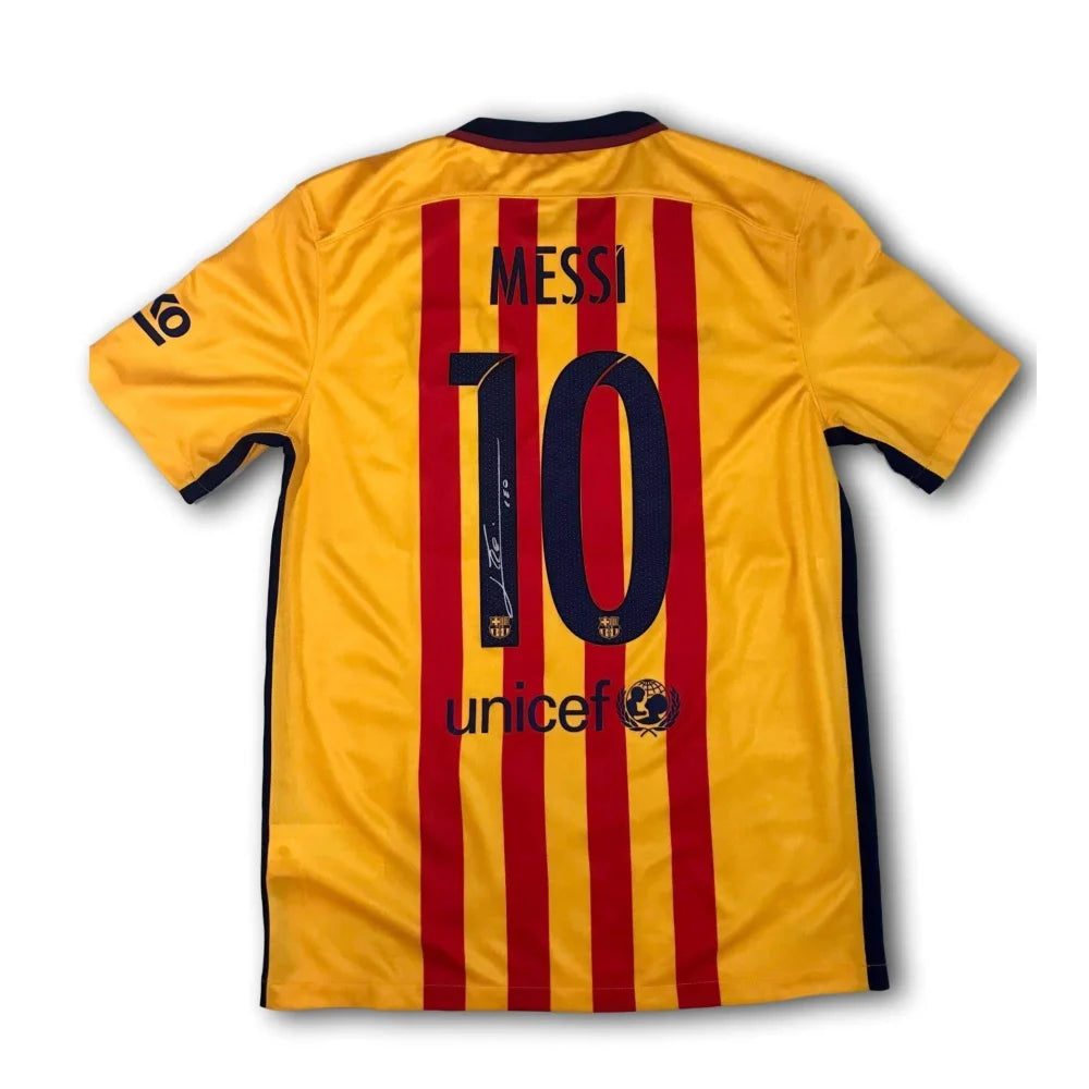 Authentic Lionel Messi Signed 2015 Barcelona Away Jersey with COA - Leo Icons Collection - Perfect for Soccer Memorabilia Collectors & Messi Fans