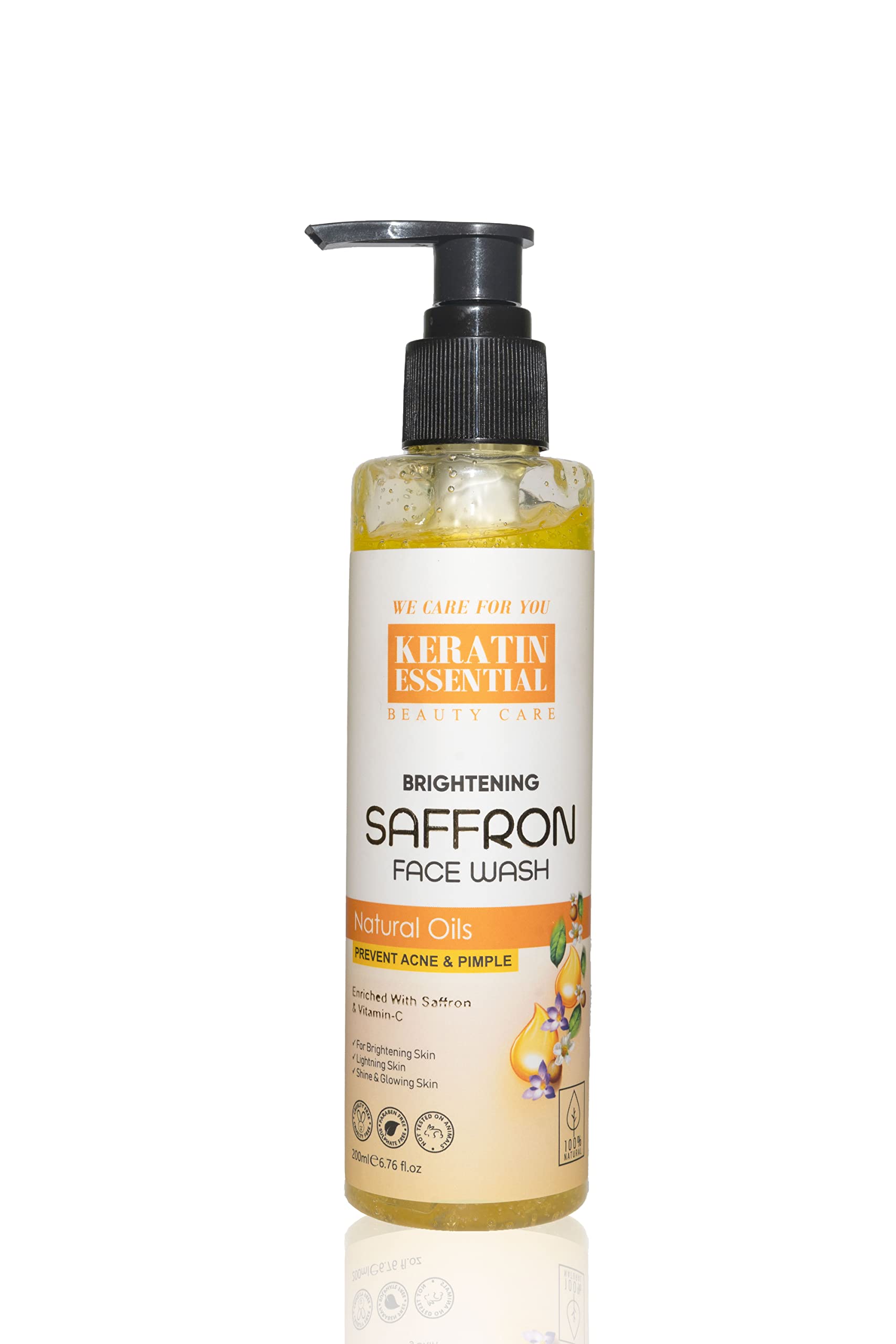 KERATIN ESSENTIAL Saffron Face Wash with Saffron & Lavender Extracts - 200ml Gentle Cleanser for Brightening & Hydrating Skin | Perfect for Daily Skincare Routine & Acne-Prone Skin