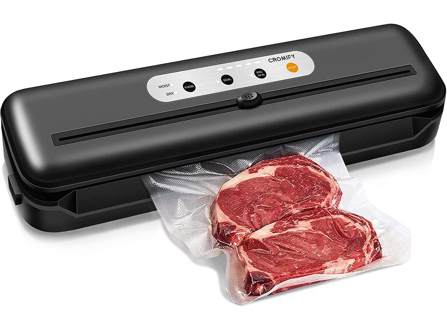 Cromify Automatic Vacuum Sealer Machine - 80kPa Powerful Food Saver with One-Touch Operation, Dry & Moist Modes - Includes Sealer Rolls, Hose & Reusable Bags for Fresh Food Storage, Meal Prep & Sous Vide Cooking